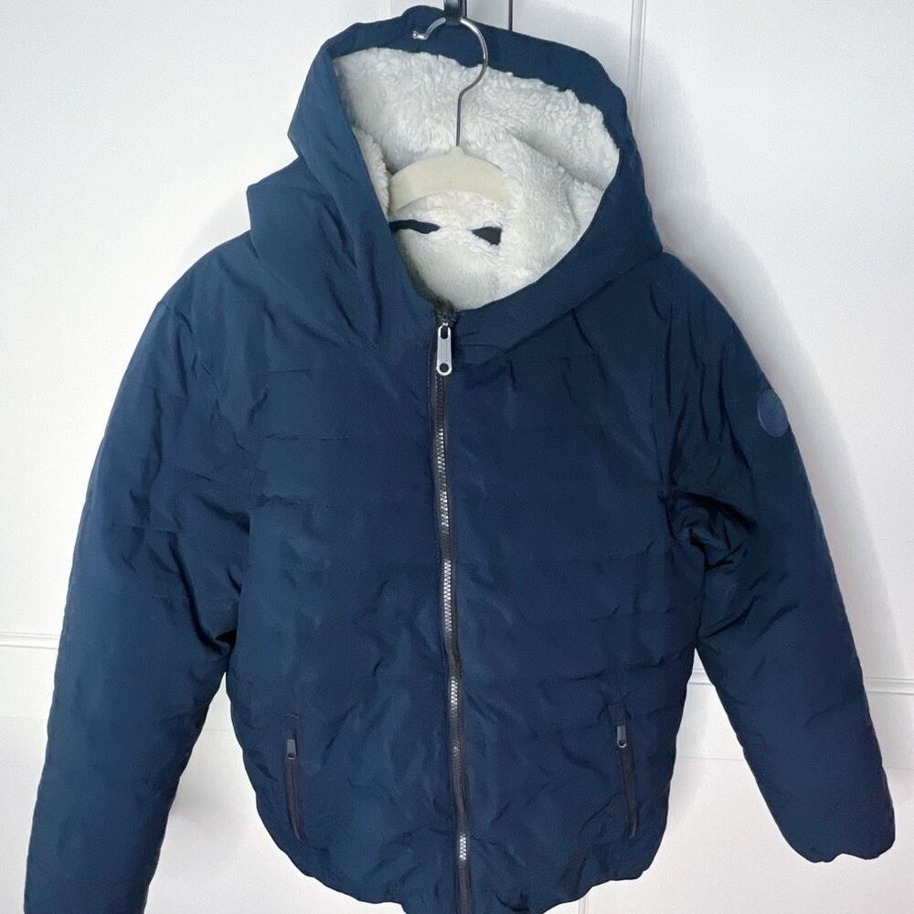 Abercrombie Kids Sherpa Puffer Jacket Hooded Navy Blue Size 15/16 Unisex